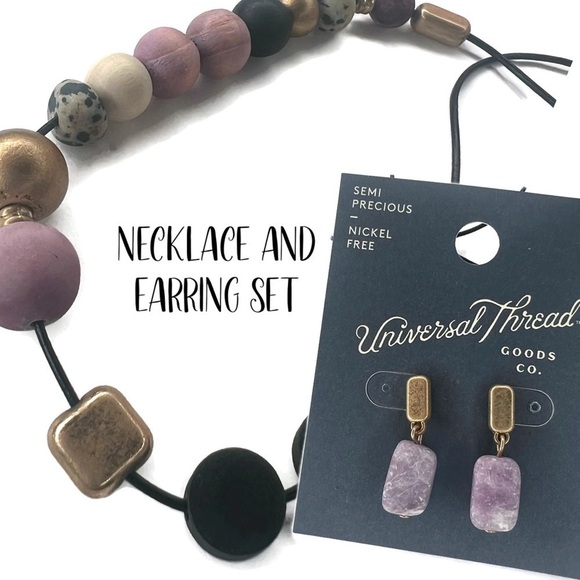 Universal Threads Target Semi-Precious Stones Necklace and Earrings Black Cord - Picture 1 of 6